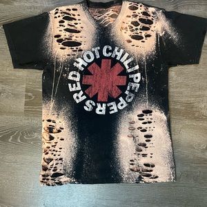 Red hot chili peppers, distressed, and bleached, custom graphic tee.
